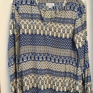 Velvet Blue and White Patterned Blouse